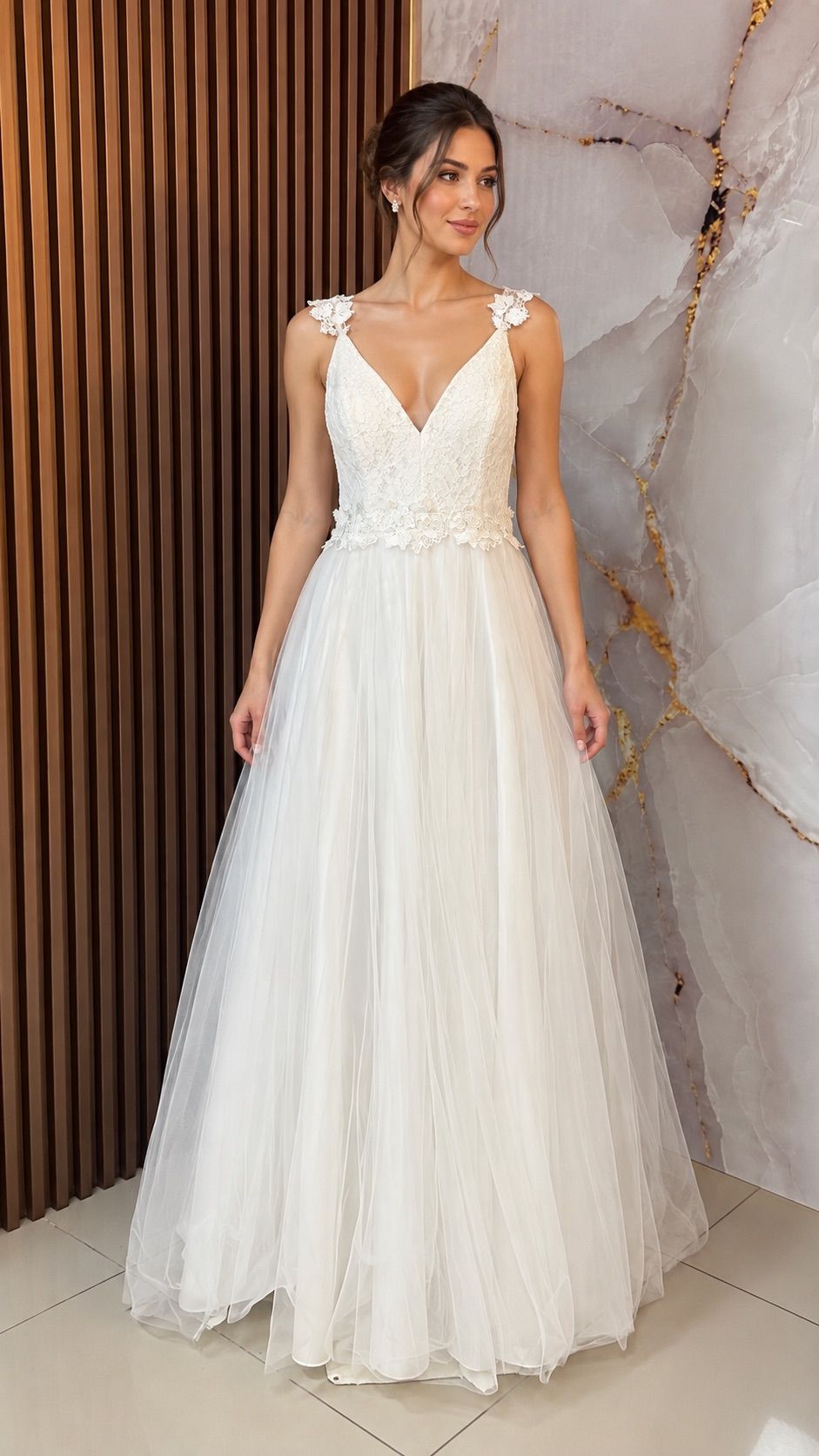 Vestido longo branco de tule